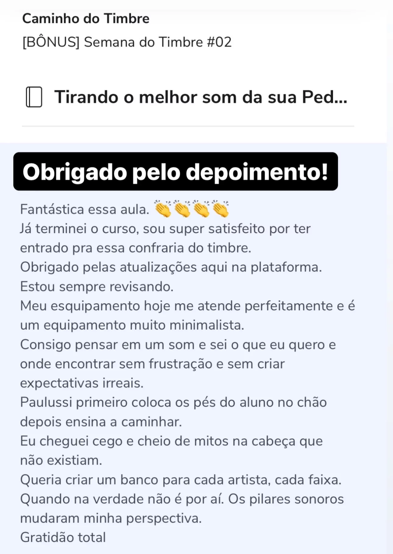 Print real de depoimento de aluno 17